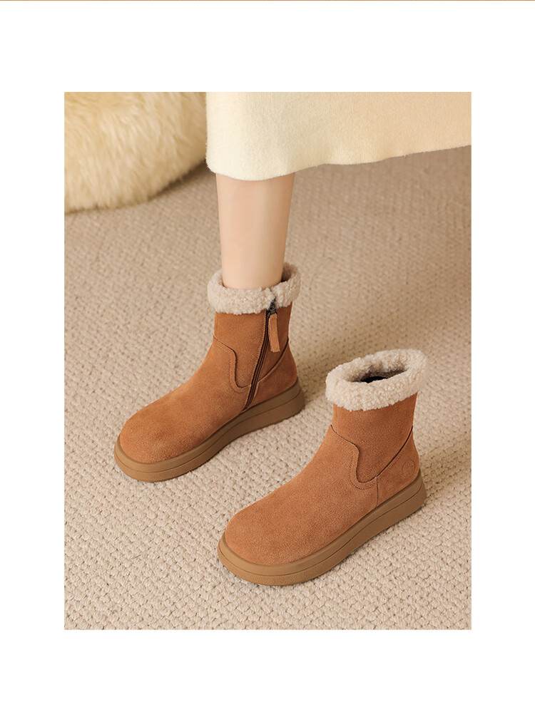 ZHR Women's Snow Boots Thick Sole Warm Casual Short Boots Comfortable Fashion EH209B Camel Size 37 3