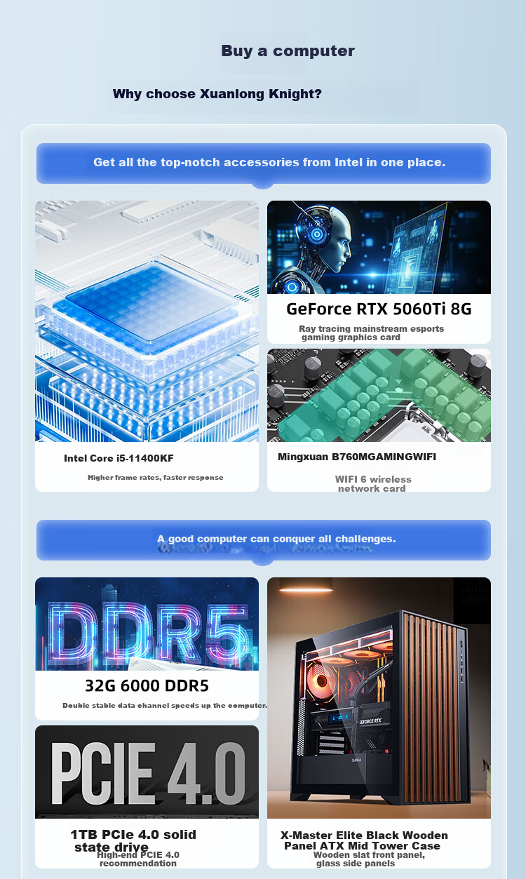 Intel Dragon Knight Ultra 7 265KF/RTX 5060TI/16GB DDR5/1TB Gaming WIFI6 Designer Desktop PC 1