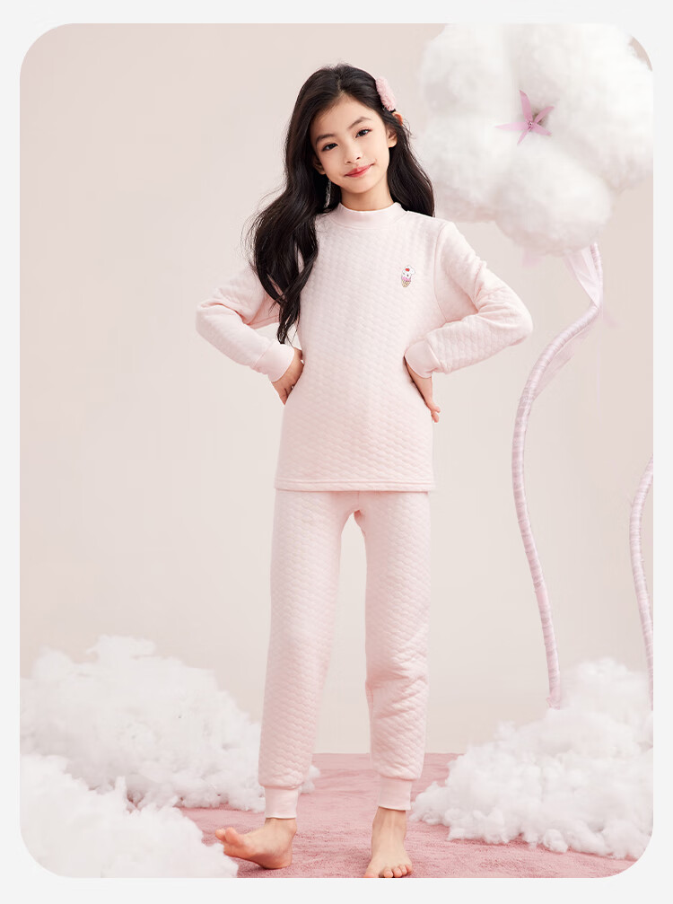 DEESHA 280G Three-Layer Quilted Thermal Insulated Girls' Thickened Half-High Collar Autumn Thermal Underwear Set 3
