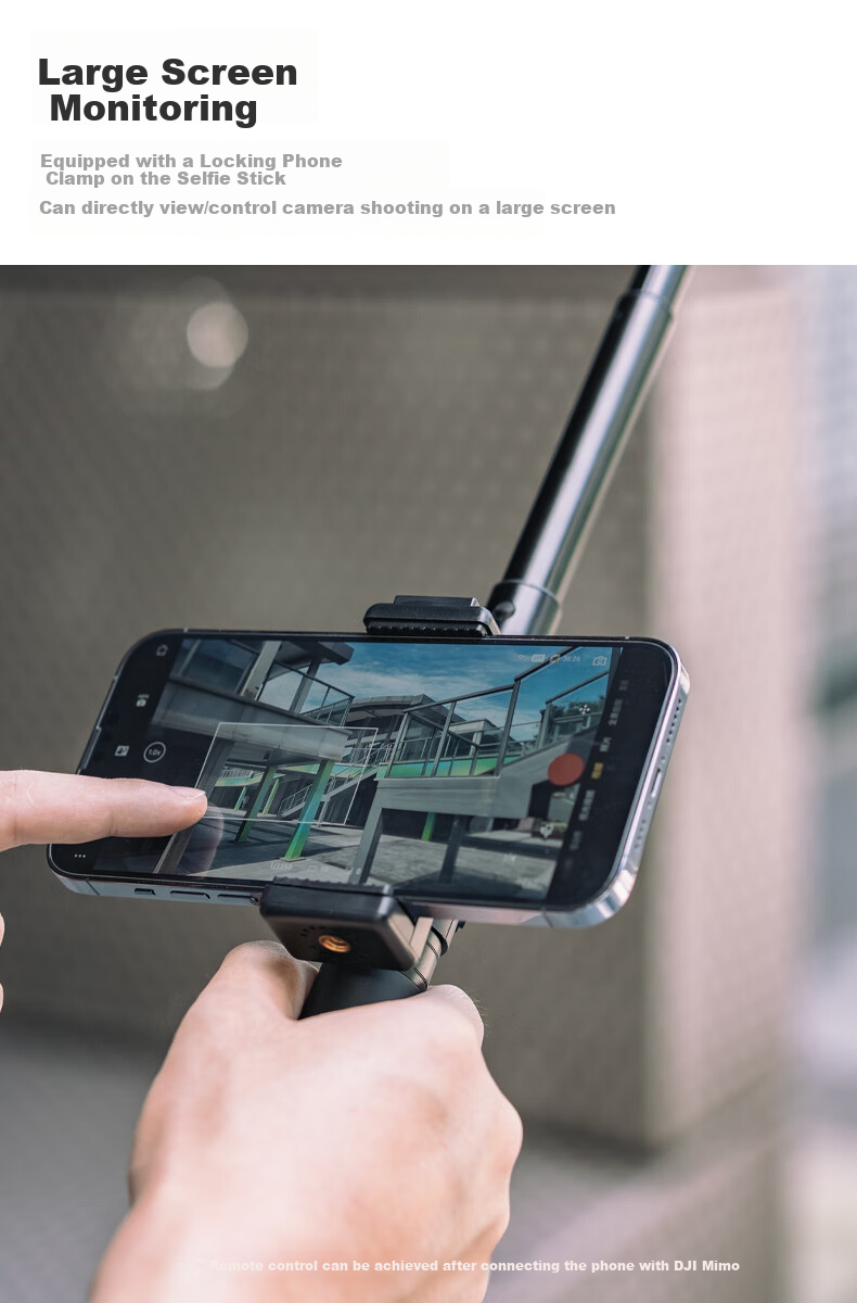SUREWO Compatible with DJI Osmo Pocket 3 Selfie Stick, Remote Control for Pocket Camera Accessories, Large Screen Viewing Handheld Extension Pole Stand 2