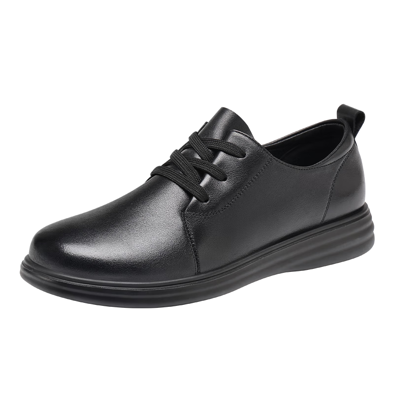 Red Dragonfly Women's Casual Leather Shoes Breathable Soft Sole Lace-up Work Shoes WTB352011 Black Size 38