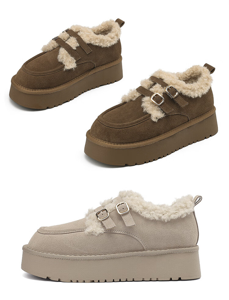 Daphne Women's Thick-Soled Birkenstock Style Fleece-Lined Loafers Outdoor Plush Cotton Shoes 4023608110 Chestnut 37 12
