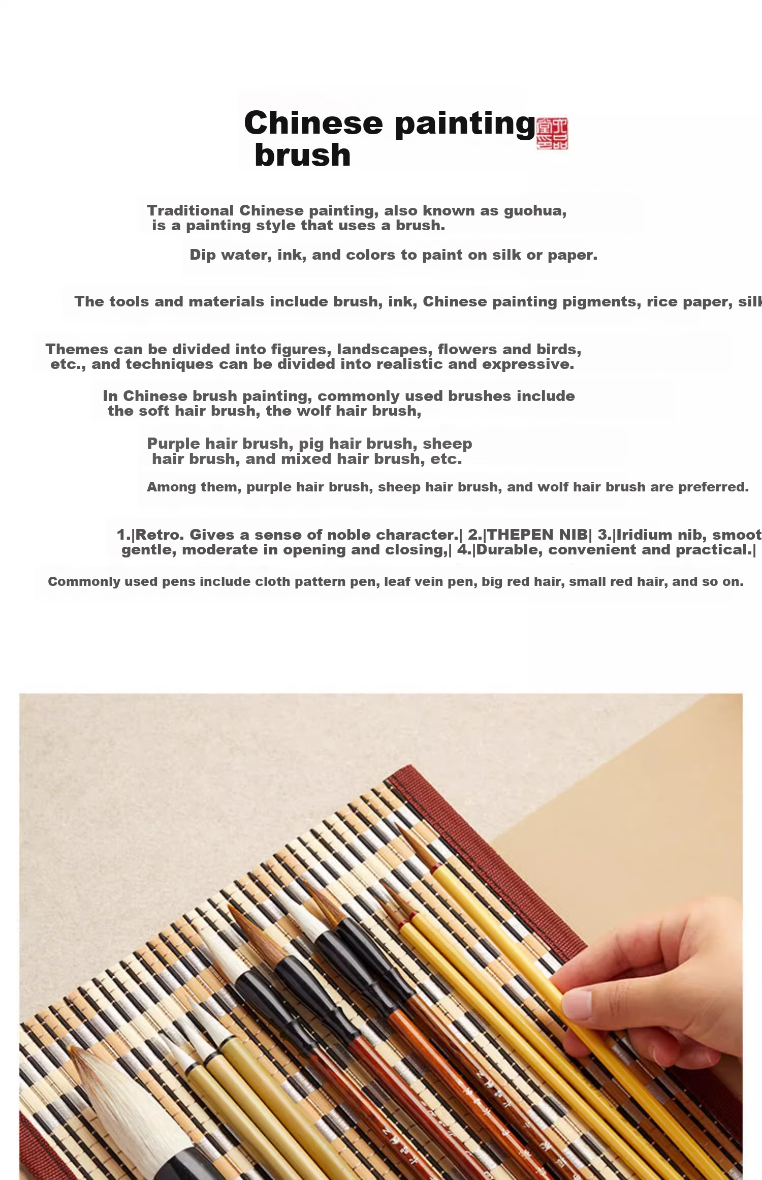 Liupintang Chinese Painting Brush Set, Mixed Hair And Goat Hair Outline Brush White Cloud Brush, Student Chinese Painting Fine Brush Calligraphy Pigment Painting Brush 2