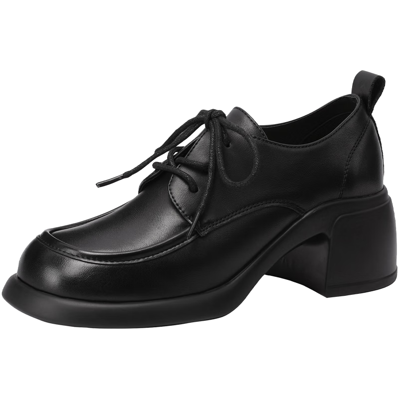 MULINSEN Women's Autumn Winter Fashion Versatile Loafers Thick Sole Height Increasing Commuter Leather Shoes Black Size 39
