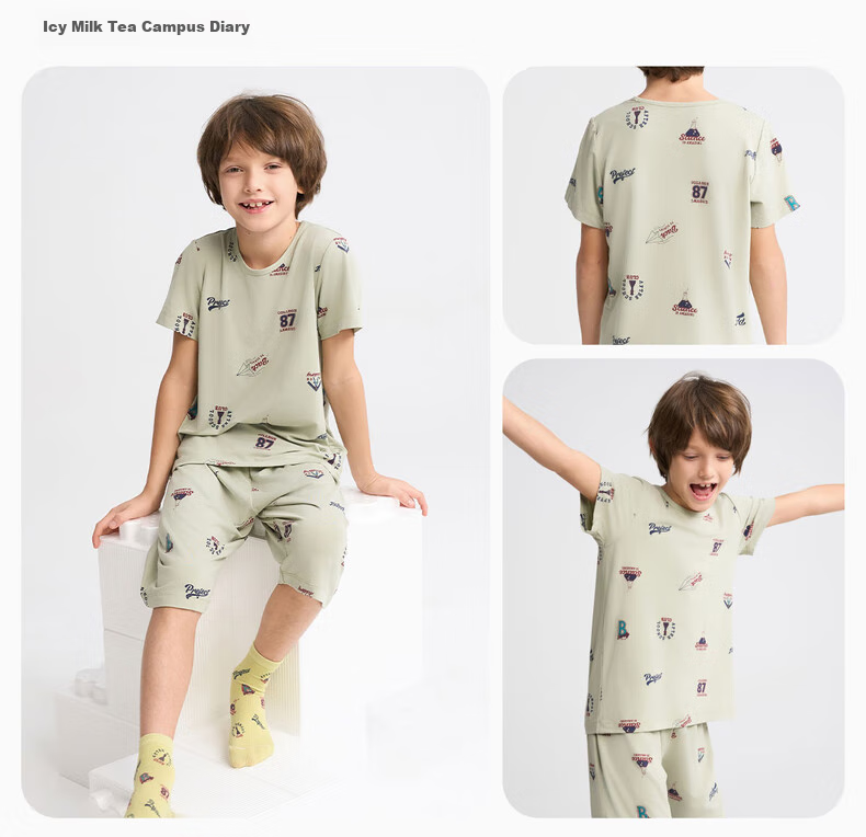 Aimer Kids Milk Skin Jacket, Unisex Loungewear, Modal Antibacterial Class A Pajamas, Top - Black And White Milk Skin Monster, Size 110 16