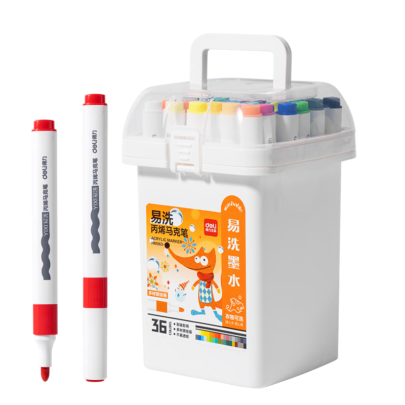 Deli [Back to School Stationery] 36 Colors Children's Easy-To Acrylic Markers, Triangular Barrel Watercolor Pens, Birthday Gift, Waterproof Hand-Drawing Highlighters, Doodle Pens HM363-36