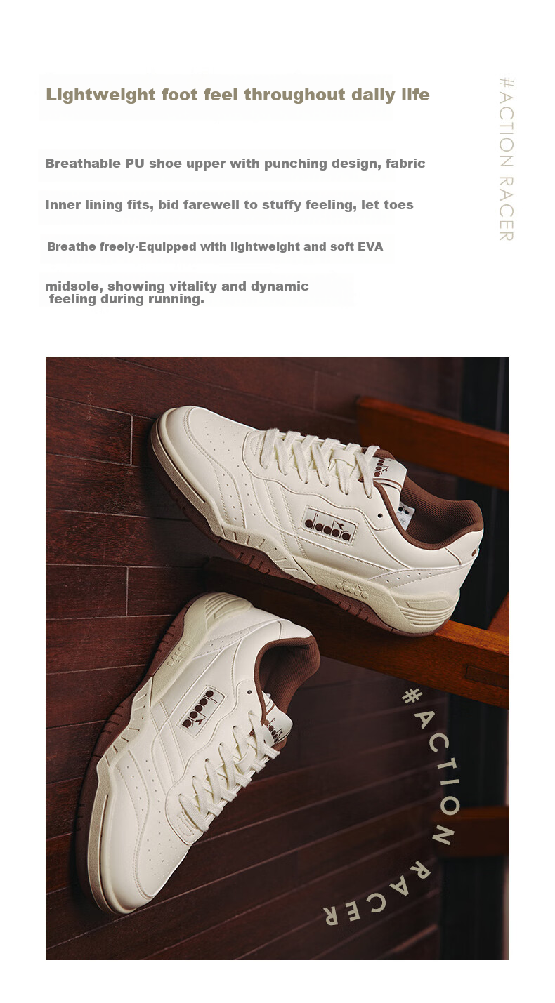 Diadora Men's And Women's Casual Shoes Action Racer, Agate White/ebony Gray/black, Size 37 9