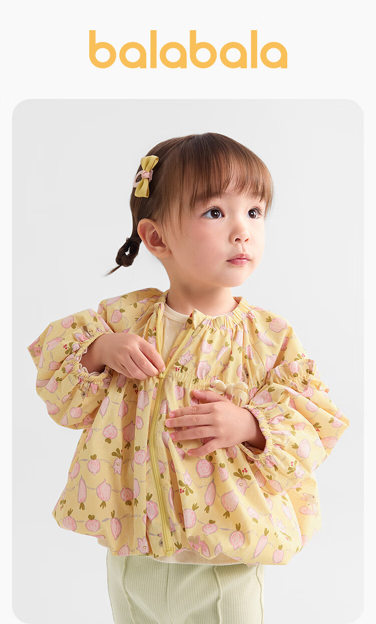 BALABALA Children's Outerwear, Girls' Coat, Puff Sleeve Top, Autumn Wear, Bow Tie Sweet Style, 209325105001 1