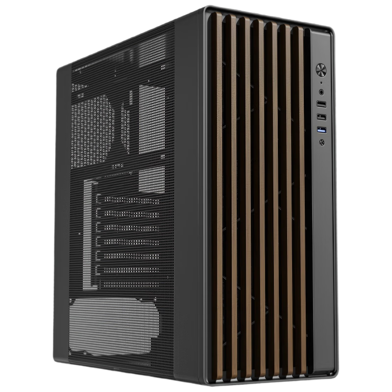 Aigo Yufeng N20 Black Desktop Computer Case ATX Motherboard Wooden Airflow Chassis Grid Mesh Cooling Panel