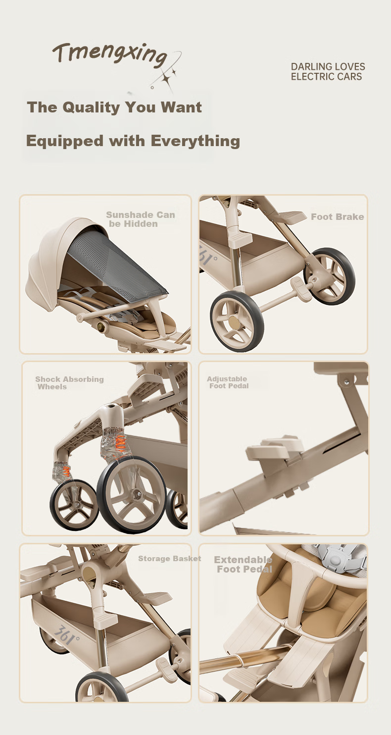 361° Stroller for 0-3 Years Old, Shock-Absorbing, One-Button Folding, High Landscape Design, Baby Walking Aid, Can Sit Or Lie Down, Sunshade Canopy Y3 2