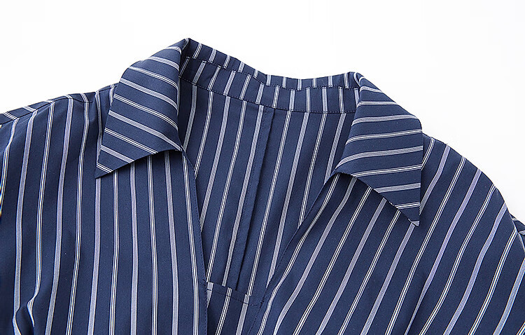 Dme [Perfect Workmate] Summer Cloud Cotton Lapel Twisted Waistband Side Hidden Slit Striped Vintage Women's Dress 3
