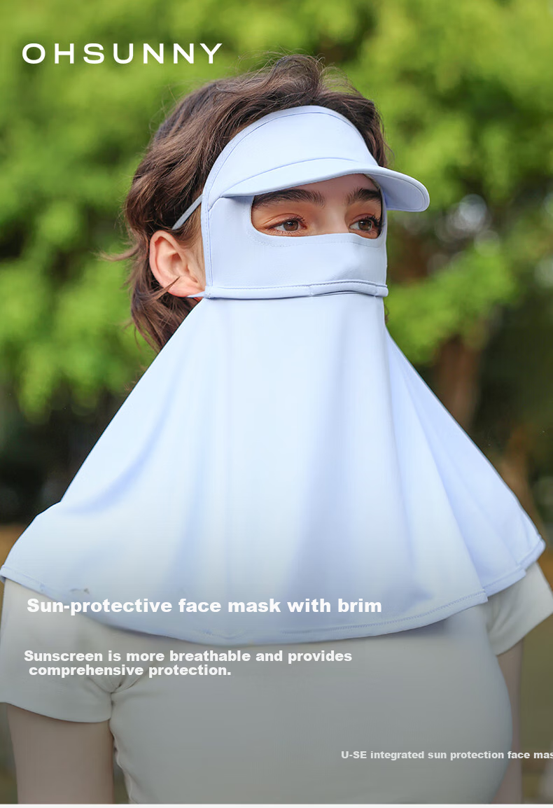 OhSunny Full Face Sun Protection Mask, Outdoor Breathable Sunshade with Brim, Cool-Feeling UV-Resistant Face Cover 1