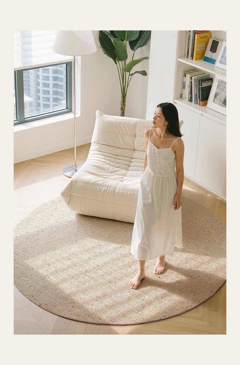 Dajiang Bedroom Bedside Rug, Wool Light Luxury High-End Feel, End-Of Rug, Round Front Carpet, 100x100cm 9