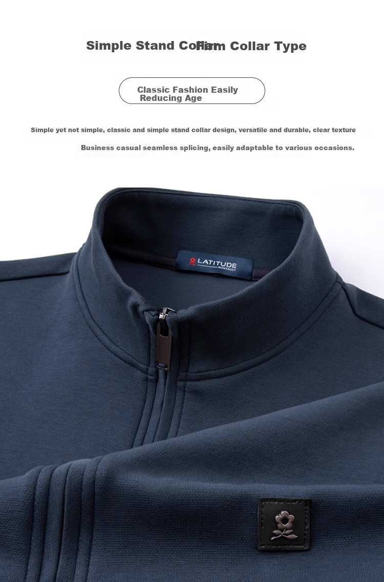 MONTAGUT Spring And Autumn Men's Long-Sleeve Sweatshirt, Semi-Turtleneck, Zipper, Elastic Cotton T-Shirt, Skin-Friendly Top, Jiguolan, 2XL 4