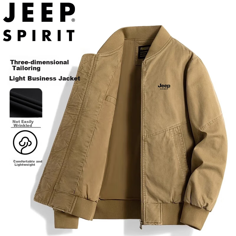 JEEP SPIRIT Men's Casual Lightweight Baseball Jacket for Spring And Autumn, Khaki Color, XL Size