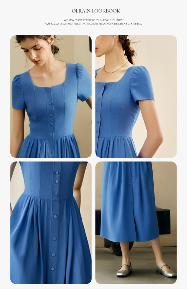 Olrain Eurielle Summer Women's Commuter Lyocell Dress Square Neck Waist Cinch Vacation Maxi Dress Klein Blue S 8
