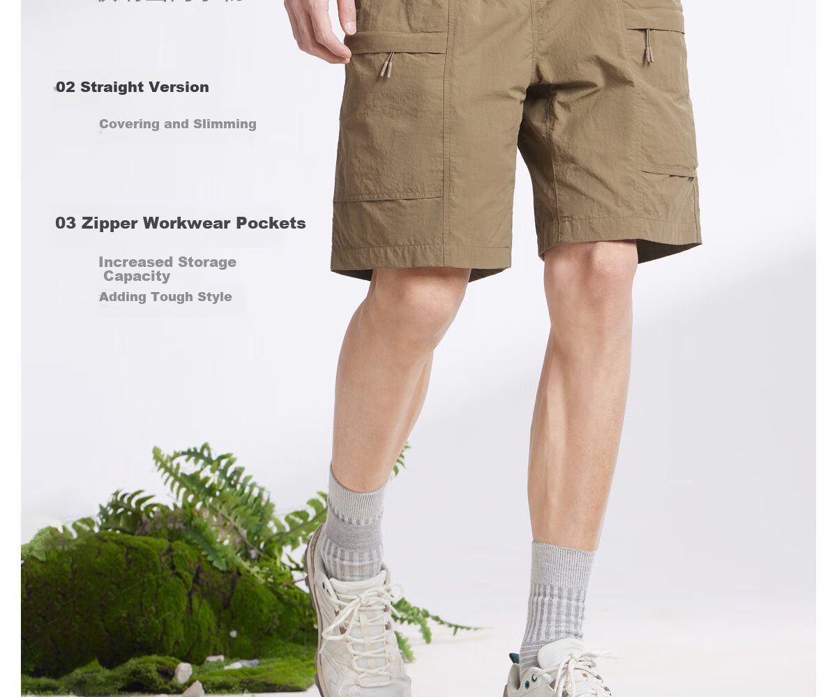 CAMEL Men's Cooling Workwear Shorts, Summer Sun Protection, Loose Straight-Leg Quick-Dry Casual Five-Point Pants M15BD00012 11