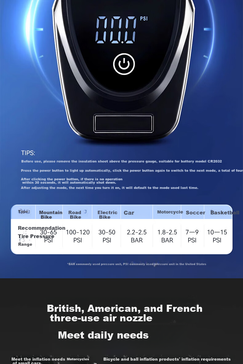 Ousen High-Pressure Foot Pump, Digital Display Car Tire Inflator for Sedans, Motorcycles, Electric Bikes, And Scooters 4