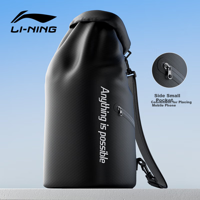 Li-Ning Swimming Storage Bag, Wet And Dry Separation, Large Capacity Swim Bag, Unisex Waterproof Backpack, Swimming Equipment, 7301 Black