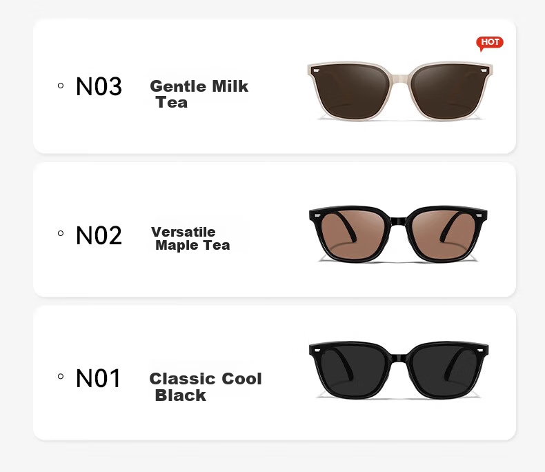 HORIEN Milk Tea Color Sunglasses Make Face Look Smaller, UV Protection, Summer Folding Sunglasses for Men And Women, Driving Sun Protection, High-End Large Frame Glasses 7