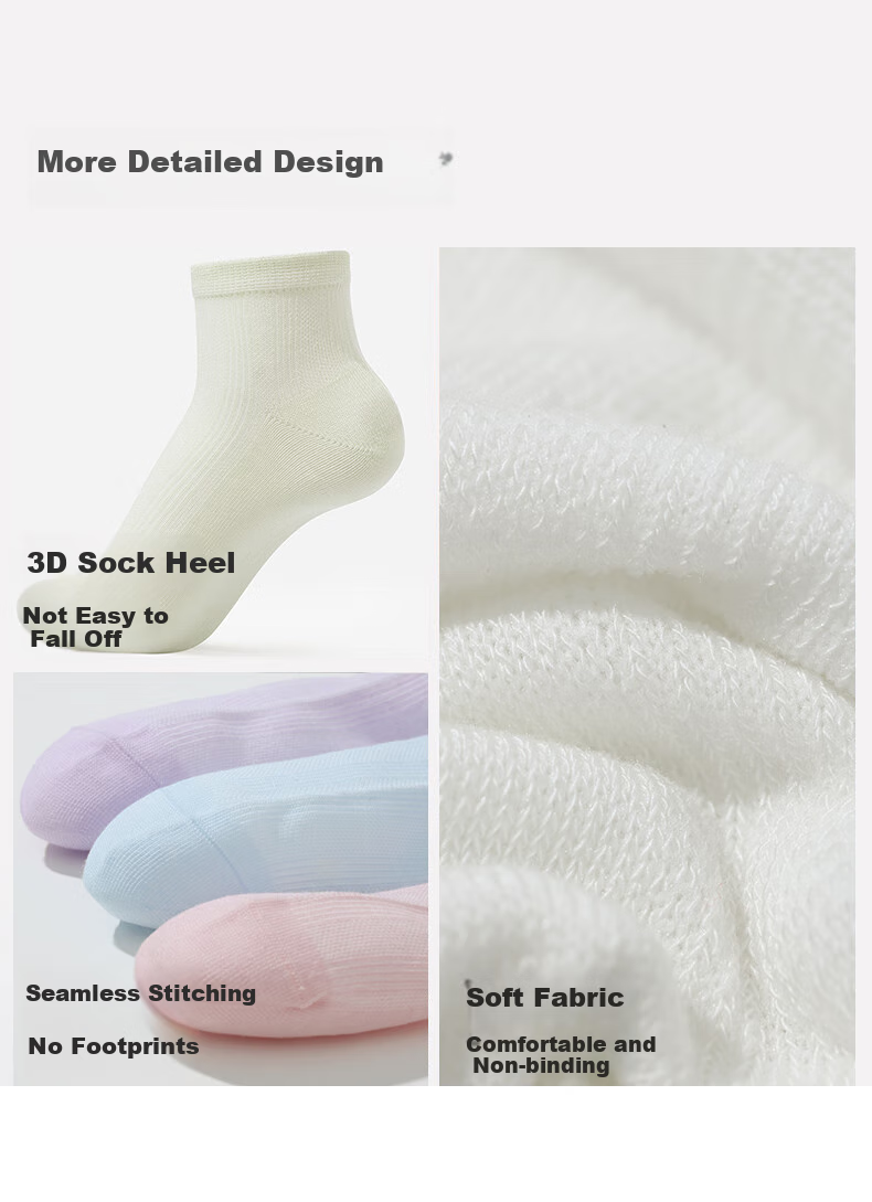 Aimer Kids Summer Socks, 3A Antibacterial And Odor-Eliminating, Boys And Girls Short Socks, 5 Pairs, Purple Blue White Green Pink, for Ages 5-8, Foot Length 18-20 Cm 4