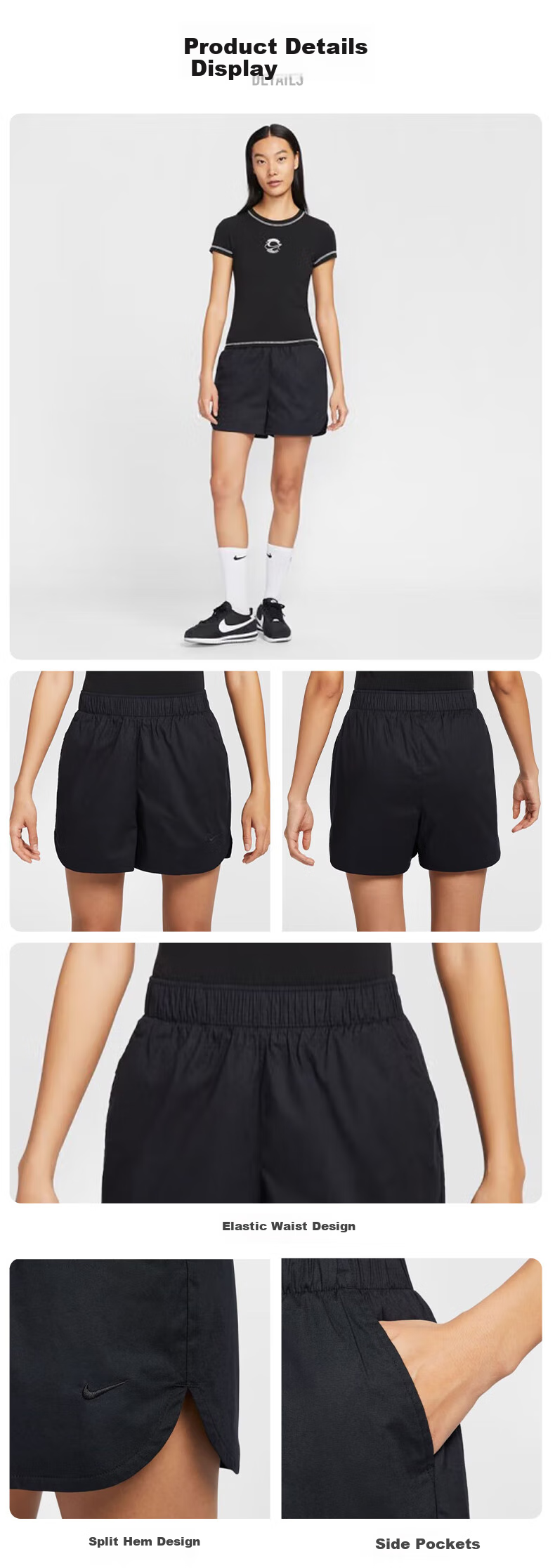 NIKE Women's Sports Shorts, Spring And Autumn Woven, Running Training, Cool And Lightweight HM8980-010 Black/gray, M 4