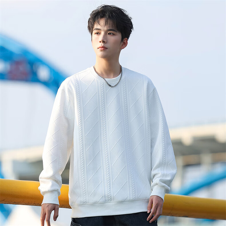 Huili Men's Sweatshirt, Round Neck Long Sleeve T-Shirt, Autumn American Trendy Casual Sports Jacquard Men's Sweatshirt, Black, 2XL 7