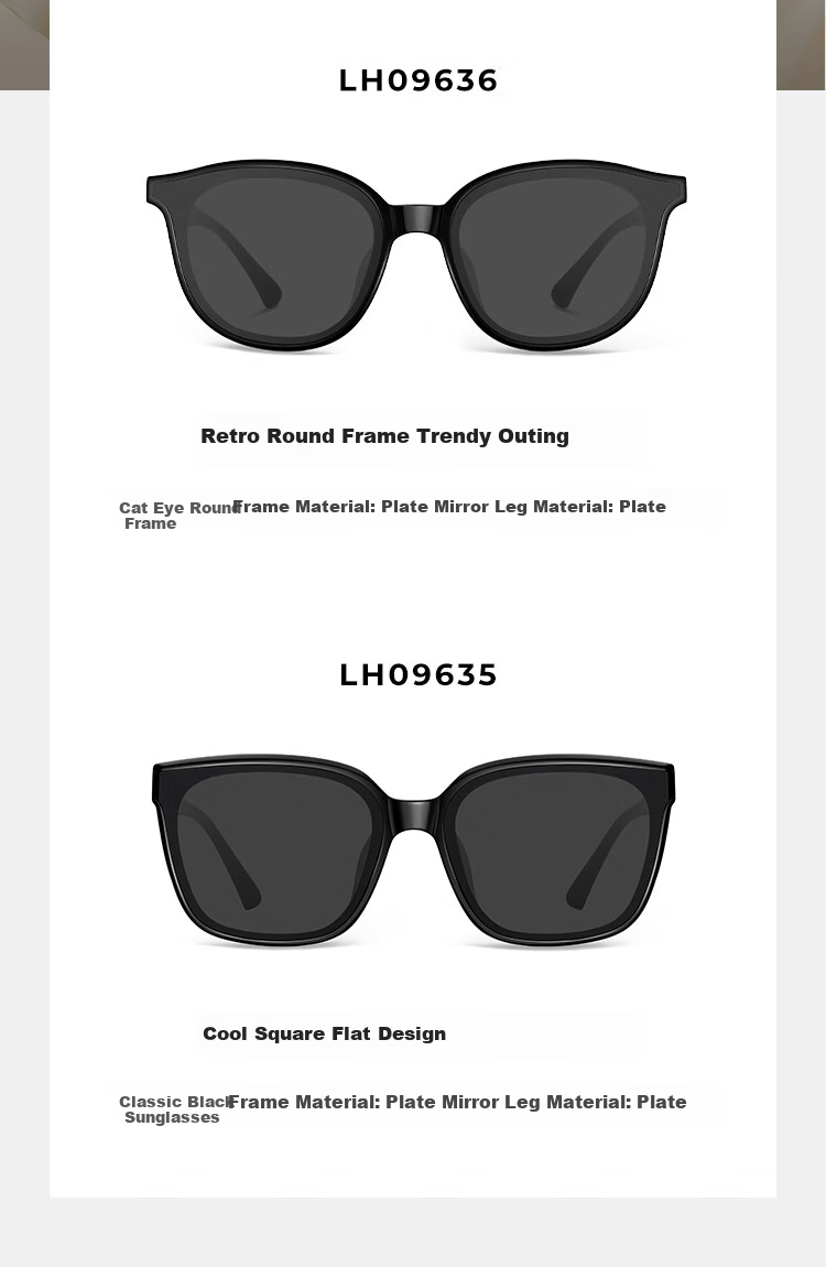 LOHO 2024 New Women's Sunglasses, Mirror Finish for A Luxurious Look, Small Frame, Acetate Material, Round Frame, Fashionable Eyewear, LH09636 Black 2