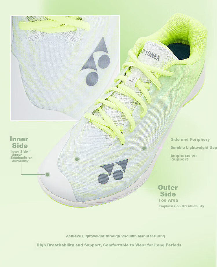 YONEX Badminton Shoes for Men And Women, Ultra-Light 5th Generation Breathable Shock-Absorbing Professional SHBAZ2WEX Gray And Yellow Size 42 8