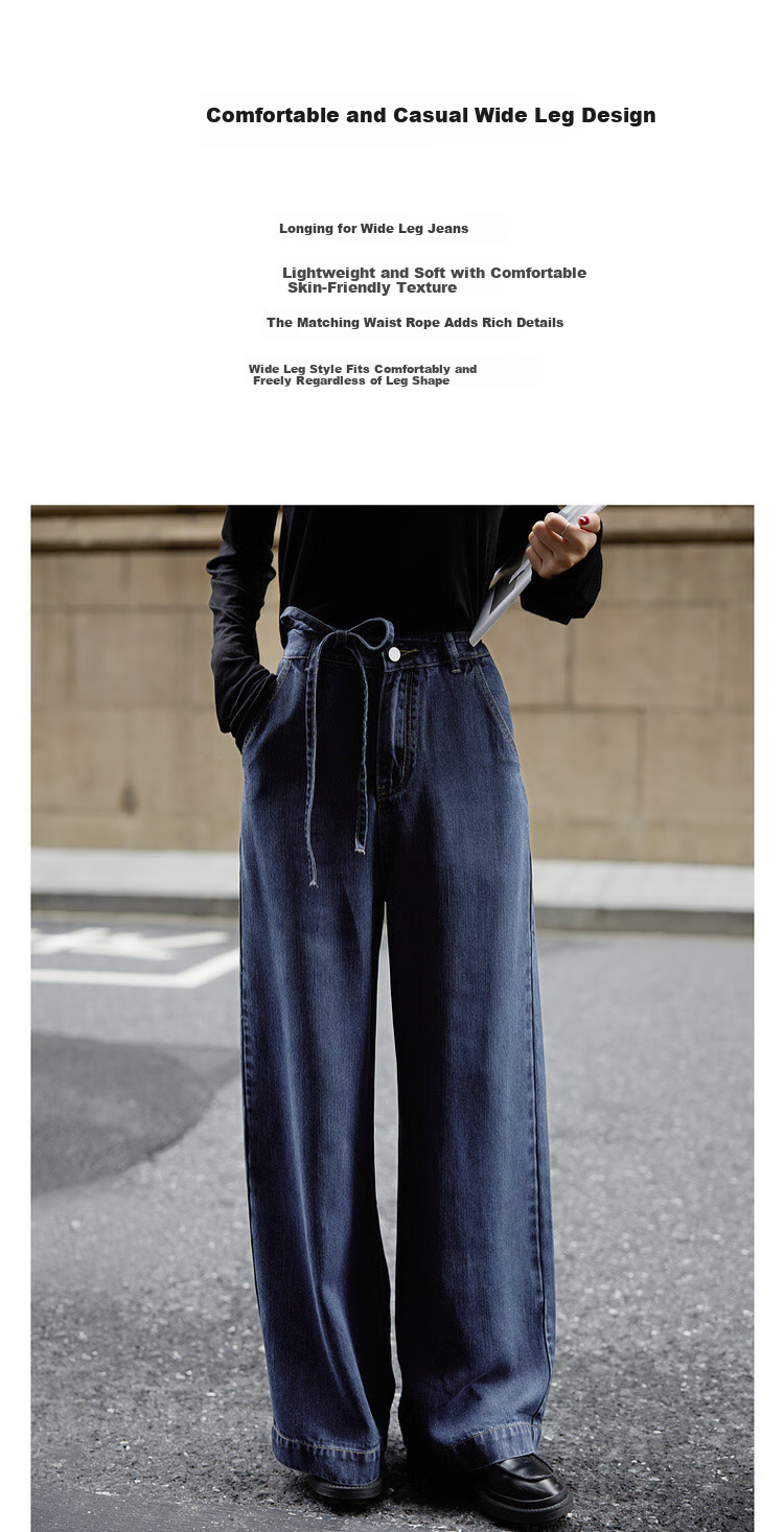 Mt [Selected 100% Lyocell] Spring Lightweight Stylish Wide-Leg Pants with Waist Tie, Comfortable Flattering Jeans for Wome 1