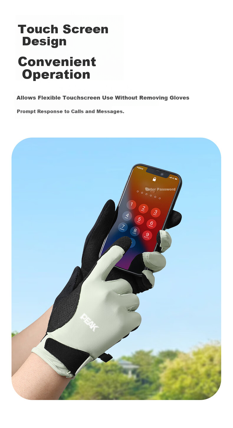 PEAK Cycling Gloves for Men, Sun Protection Thin Outdoor Cycling Driving Anti-Slip Touchscreen Riding Gloves, Light Green, Size L 5