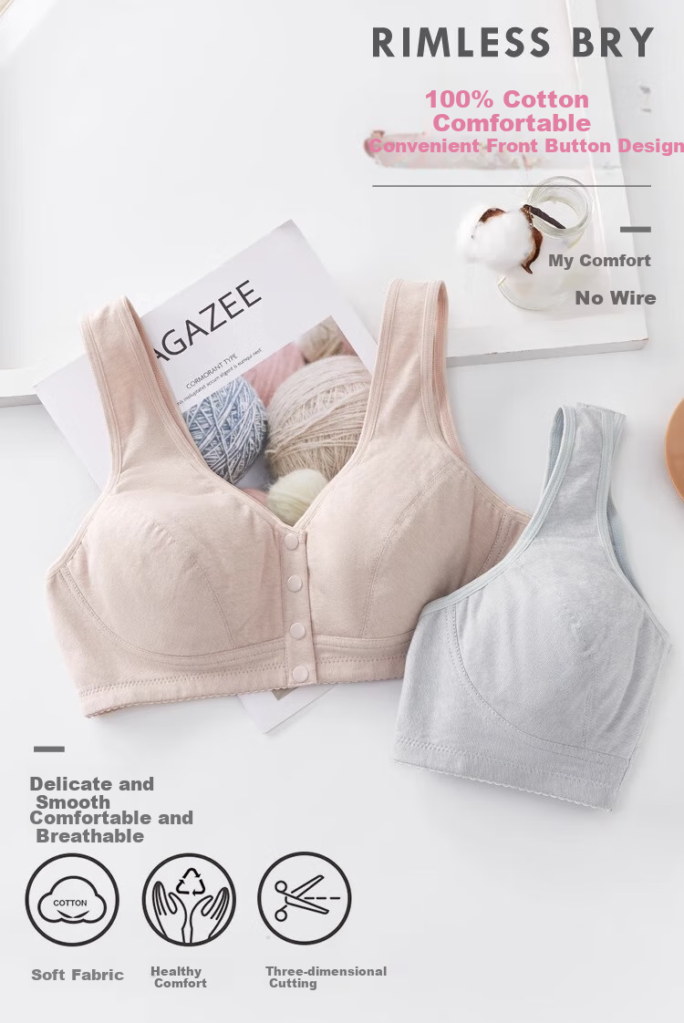 Caramella Women's Wireless Bra with Front Opening, Vest-Style Middle-Aged And Elderly Push-Up Large Size Brassiere, Side Support Bra for Mothers 1