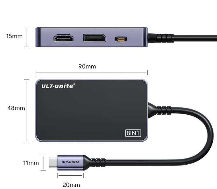 ULT-unite HDMI to Type-C Female Adapter Cable AR Glasses Converter with Power Supply 8K UHD Compatible with Laptop Desktop Set-Top Box PS5 Portable Screen Monitor Kit 16