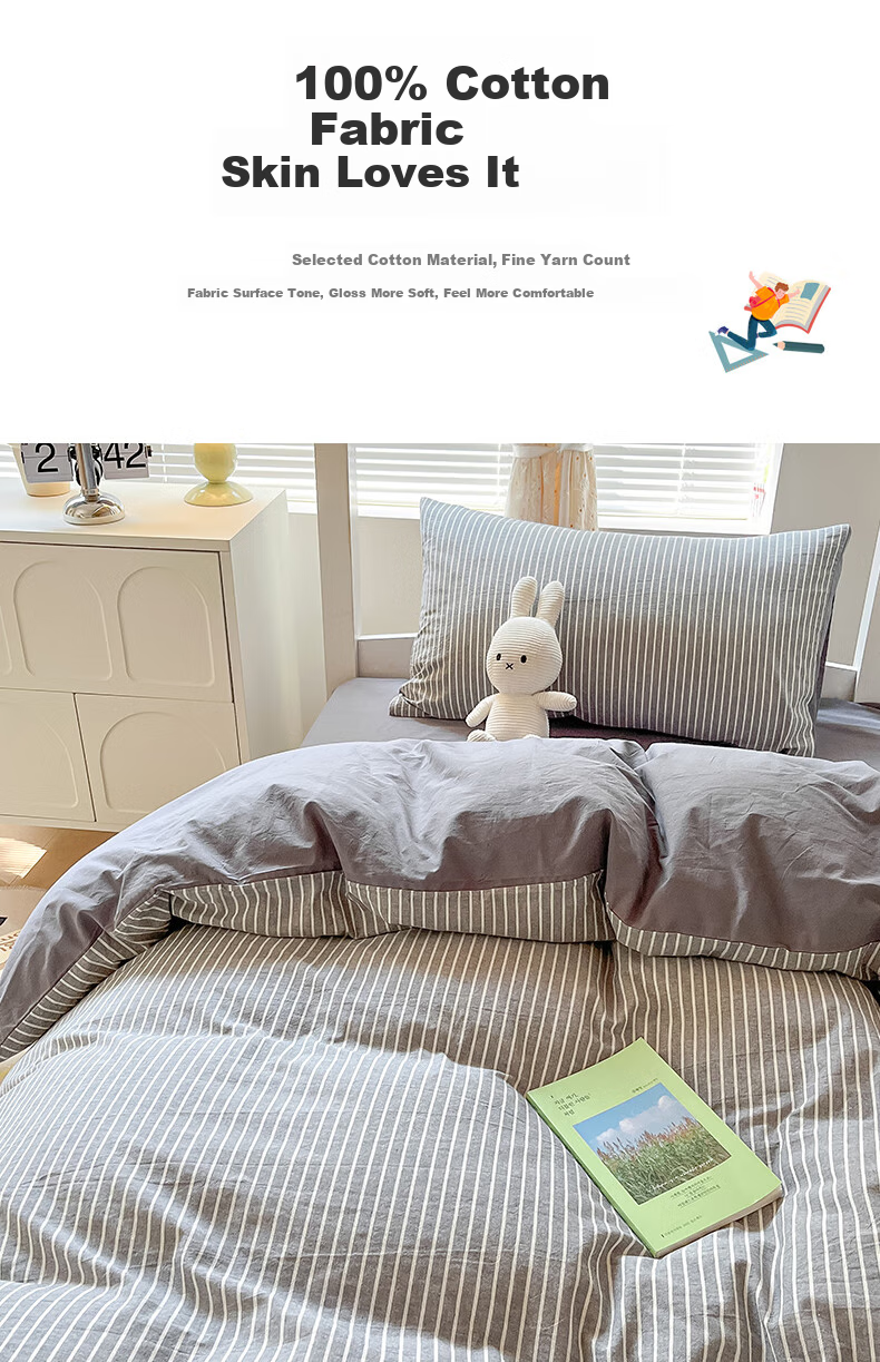 Wuyinliangpin Cotton Three-Piece Set for Students, Including Bed Sheet, Duvet Cover, And Pillowcases, 150*200cm 2