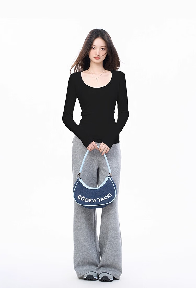 Woodpecker Women's Long Sleeve T-Shirt Pure Cotton Regular Shoulder Base Layer Spring Autumn Slim Fit Crew Neck Basic Comfortable Top Black XL 10