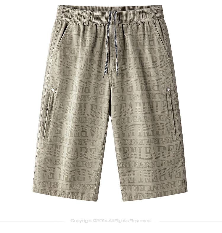 ROMON 100% Pure Cotton Men's Cropped Pants, Summer Breathable Letter Print Sports Beach Shorts, Cargo Shorts, Men's Casual Thin Trousers 10
