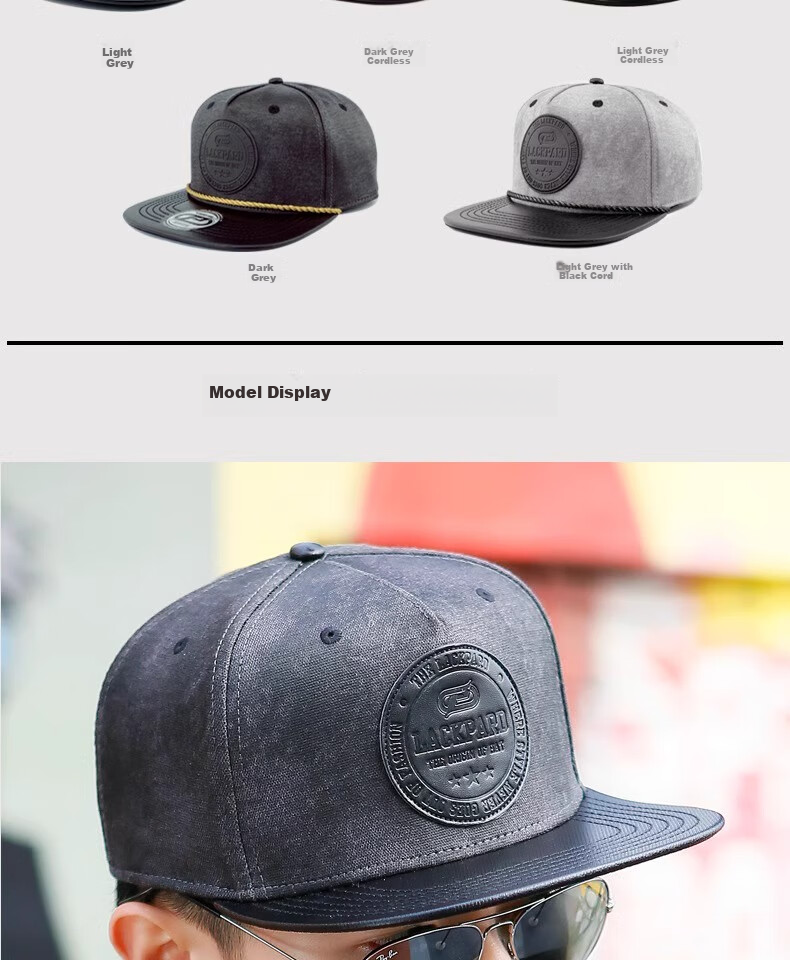 LACKPARD Spring And Summer Men's Korean Style Hip-Hop Hat, Street Dance Baseball Cap, Flat Brim Hat, Light Gray with Gold Rope, One Size [56-59cm] 3