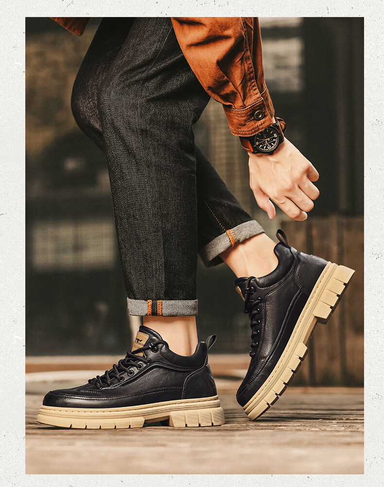 Bull Family Men's Boots Autumn Winter New Thick Sole High Top Work Boots Outdoor Wear-Resistant Vintage Martin Boots 12