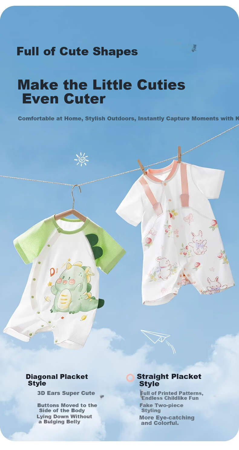 AIBEDILA Baby Clothes, Summer Thin Style, Toddler Spring Outfit, Cotton Air Conditioning Short-Sleeve, for Baby Boys And Girls, Outdoor Onesie 3