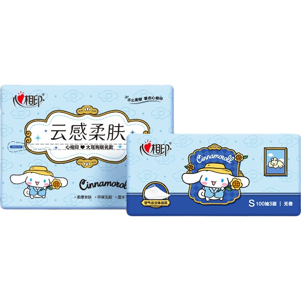 Бумажные салфетки Mind Act Upon Mind, серия Cinnamoroll, 3-слойные, 100 шт. в упаковке, 10 упаковок в коробке, 13.2x19 см