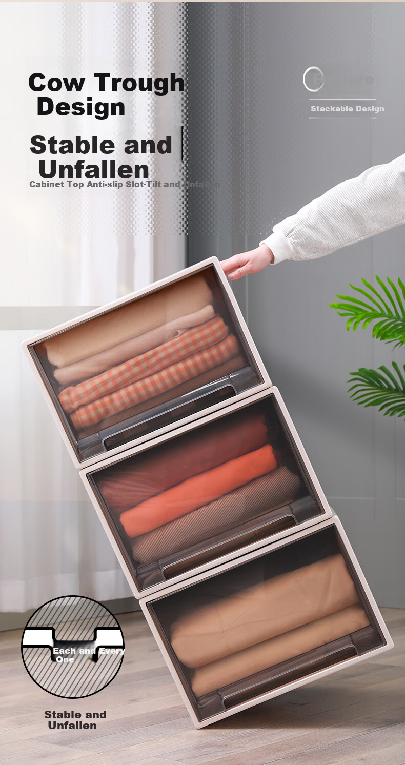 Baicaoyuan Plastic Storage Box, Drawer-Style Organizer Cabinet, Storage Container for Underwear And Clothes, Extra Large Size, Pack of 3 7