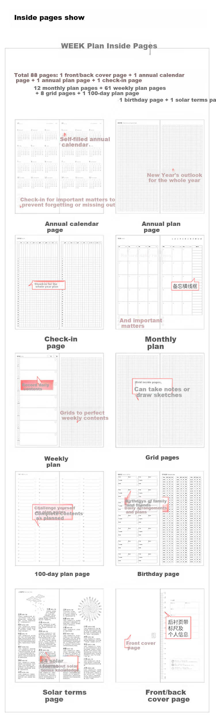 Kinbor Chocolate Planner Gift Box Set Notebook for Girls' Birthday (With Fountain Pen, Refrigerator Magnet, Sticky Notes, Cards, Envelopes) DT56033 New Year Valentine's Day Gift 12