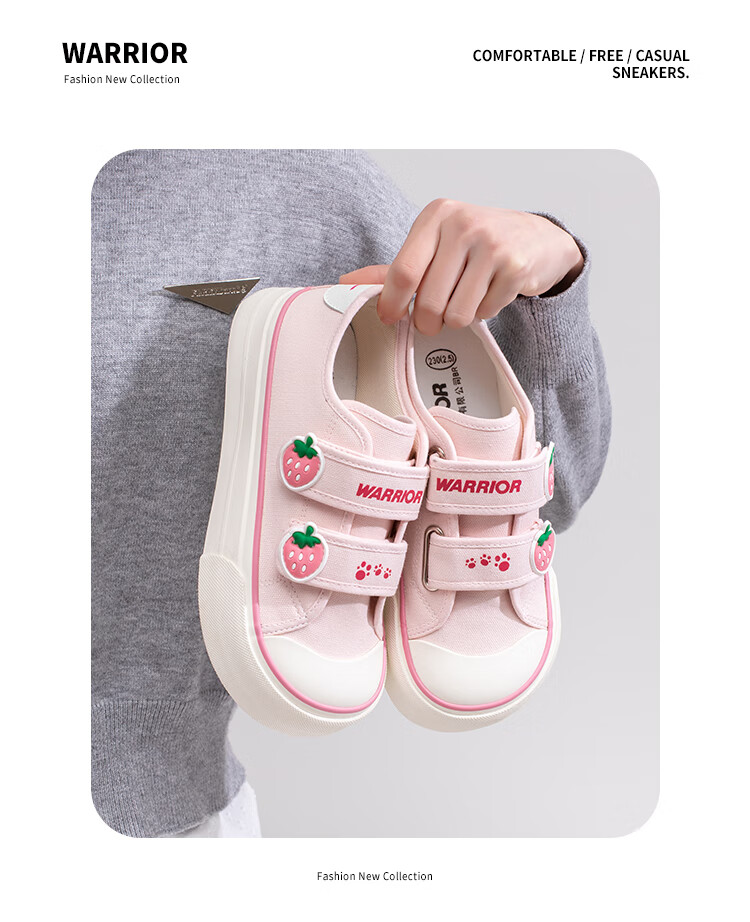 Warrior Women's Thin Canvas Shoes Magic Tape Casual Shoes L440BR Pink Size 38 5