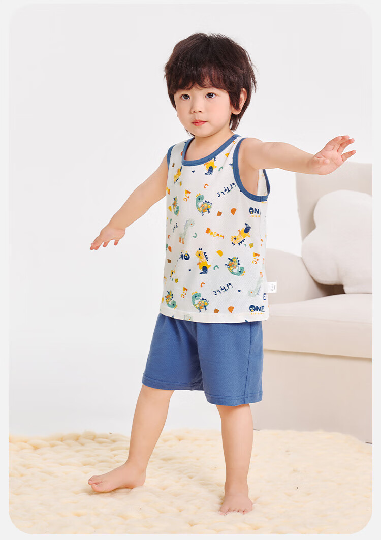 YUZHAOLIN Children's Vest Set, Summer Boys' Vest And Shorts Two-Piece Outfit, Clothing for Young Kids, Children's Wear, Dinosaur Robot Desig 4