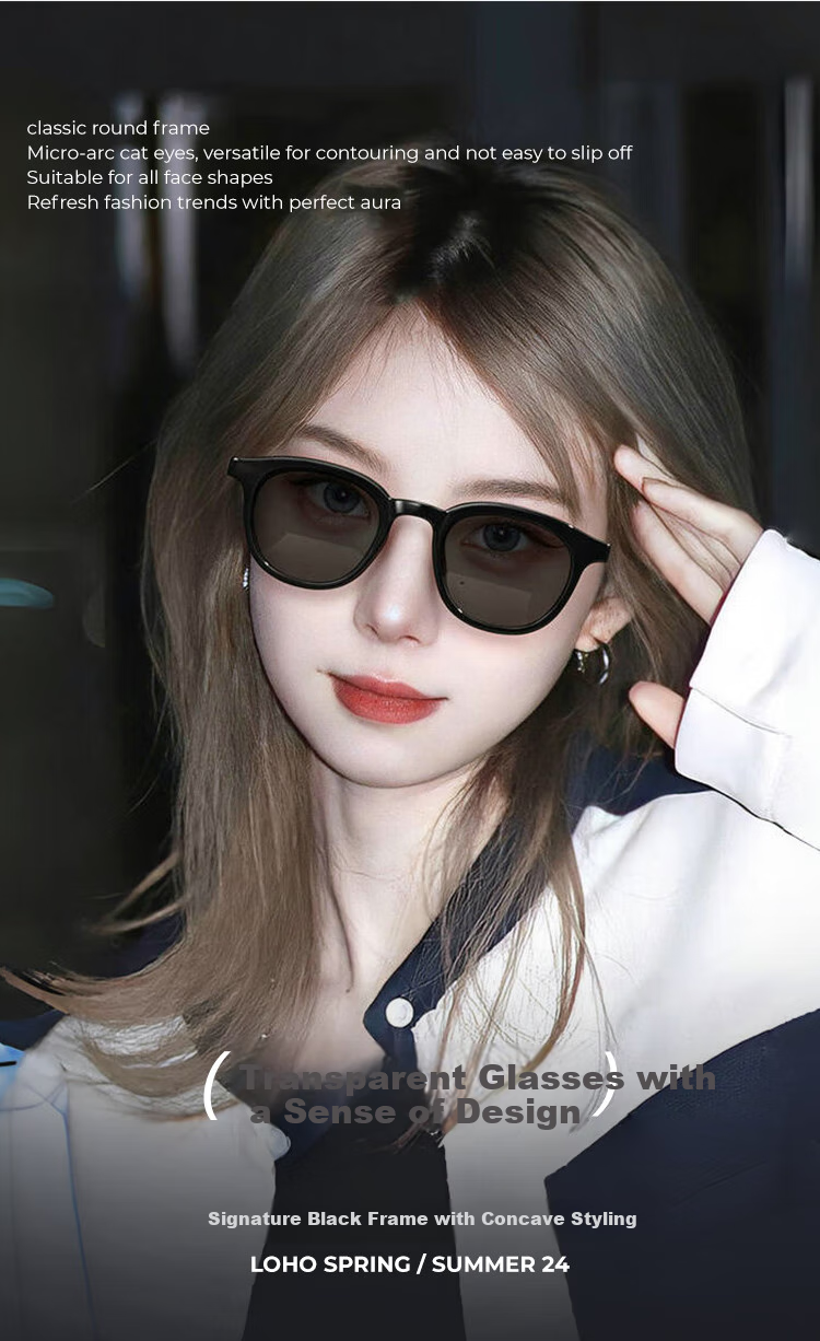LOHO 2024 New Women's Sunglasses, Mirror Finish for A Luxurious Look, Small Frame, Acetate Material, Round Frame, Fashionable Eyewear, LH09636 Black 3