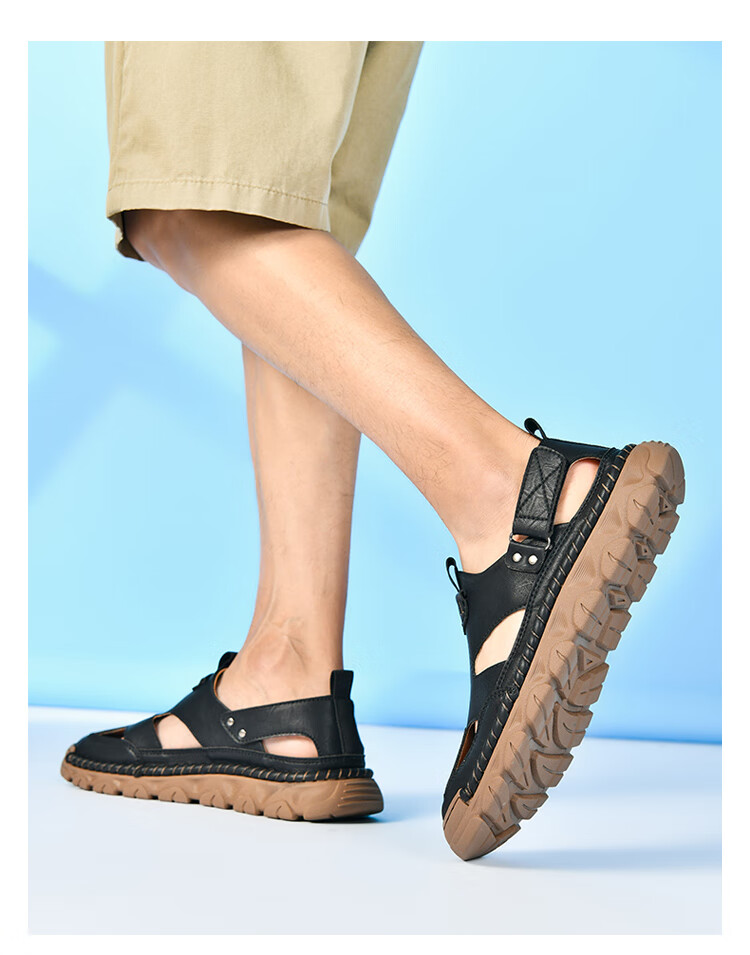 Guizhibu Summer Breathable Sandals, Non-Slip Sports Casual Closed-Toe Beach Shoes, Light Luxury Leather Sandals G1101 Light Brown 39 8