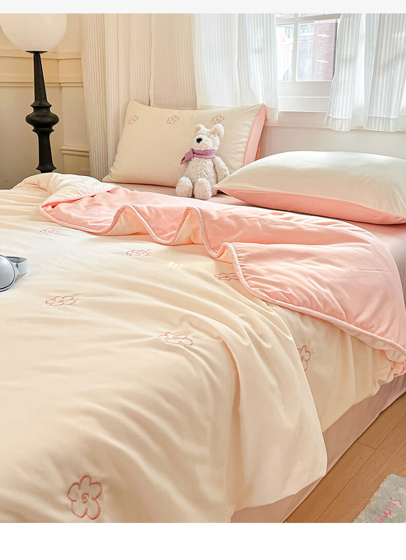 Dushiliren Class A Skin-Friendly Cotton Embroidered Air Conditioning Quilt Four-Piece Set Thin Quilt Home Bedding Set Bed Sheet Duvet Insert, Mountain Gray Cloud Pattern 200*230cm 6