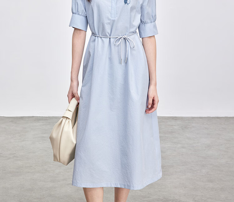 Sentubila Commuter Style Five-Sleeve Summer Slim Waist Embroidered Shirt Dress for Women Mid-Length 16