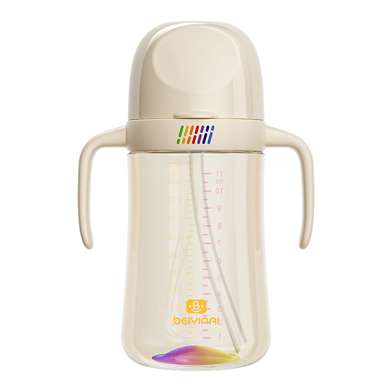 BEIYINAI Direct Drinking Straw Baby Bottle for 1-6 Years Old, Anti-Fall and Leak-Proof, 330ML Learning Cup for Drinking Milk and Water