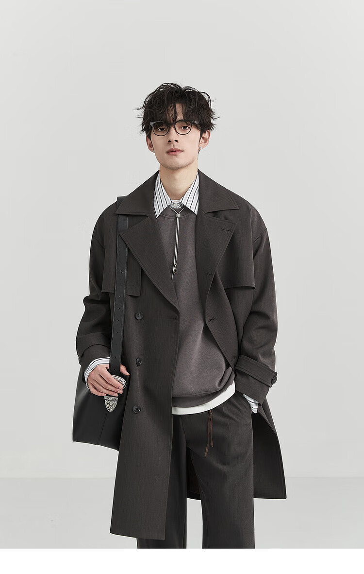 Bojuezhuoer Suit Collar Mid-Length Men's Trench Coat, Double-Breasted, High-End Classic Design, Casual Style 17